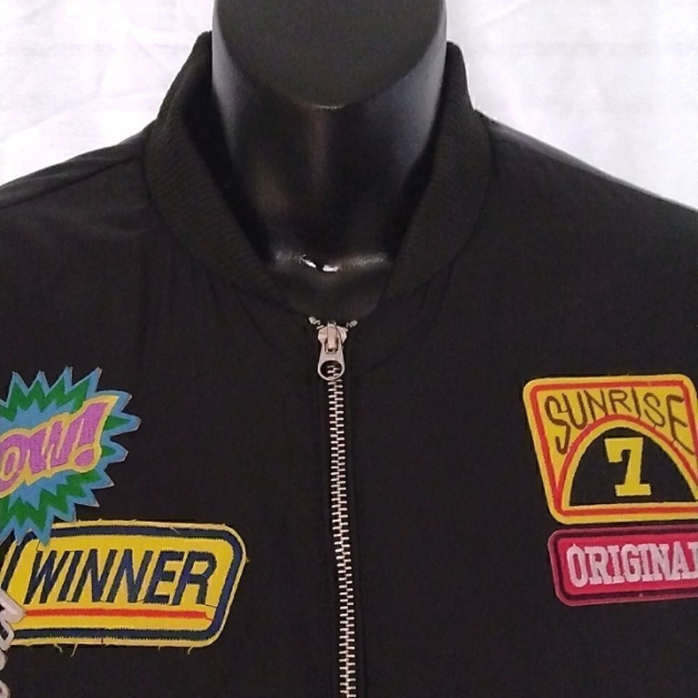 Varsity Jacket Black Satin Patches size small - Picture 5 of 14